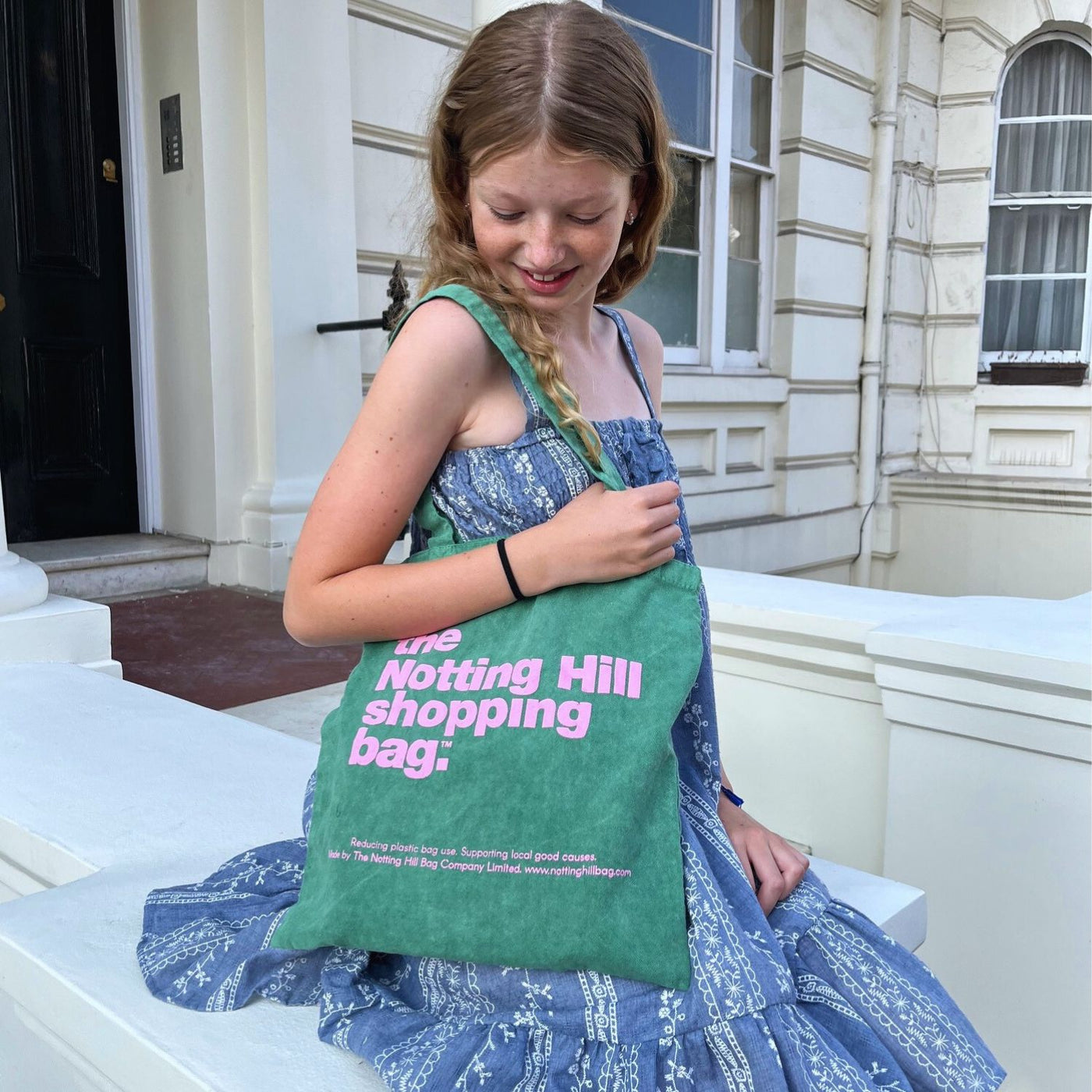 The Notting Hill Shopping Bag™  | Mini Collection | Green with pink