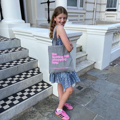 The Notting Hill Shopping Bag™  | Mini Collection | Grey with pink